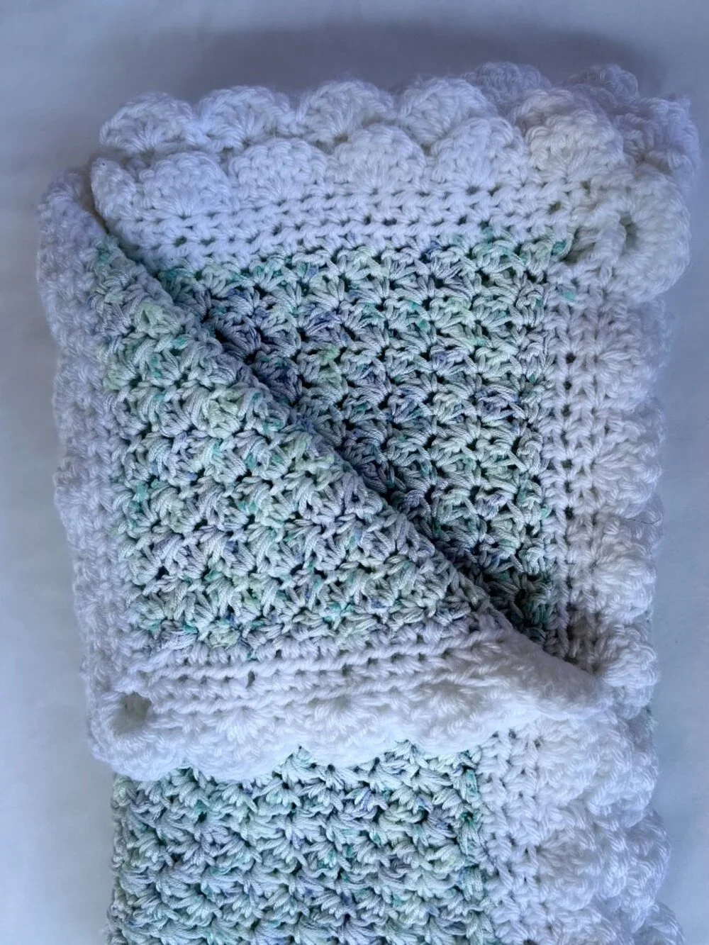 Handmade Crochet Baby Blanket, Soft Heirloom Nursery Gift, Color: Seafoam Mist